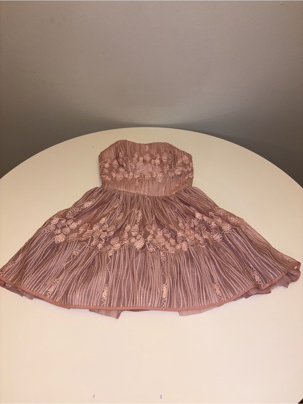 NWT Bebe Strapless Sequin Embroidered Tulle Mini Dress Pink